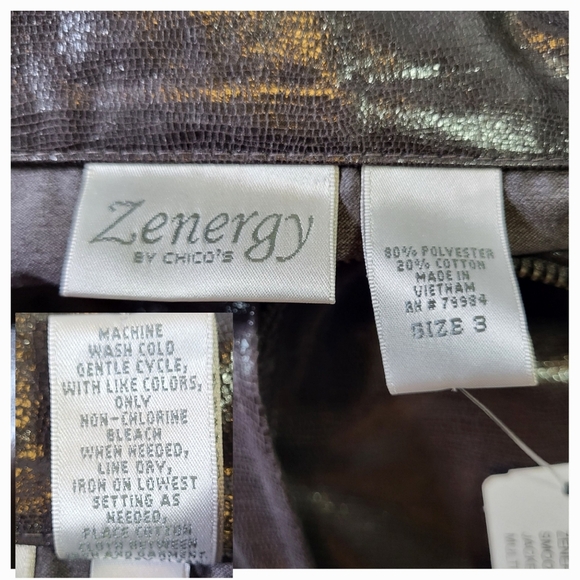 ZENERGY by CHICO'S Dark Brown Smooth Reptile Jacket - Size 3 or Size XL - Picture 4 of 6